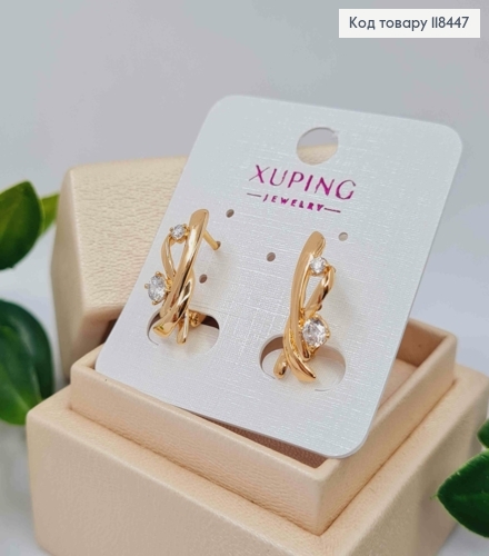 Серьги "Грация" с яркими камешками, длина 1,9см, английская застежка, XUPING 18K 118447 фото 3