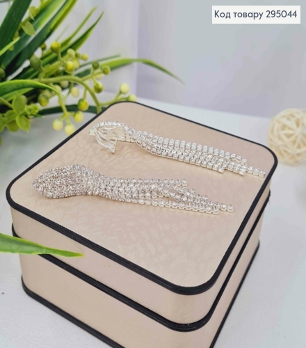 Вечерние-Свадебные серьги клипсы, с яркими камешками в пять рядов, 8см, серебряного цвета 295044 фото 2