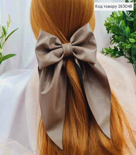 Бант з еко-шкіри КОРИЧНЕВИЙ на заколці автоматик, розмір 15*14см, Україна 263048 фото 2