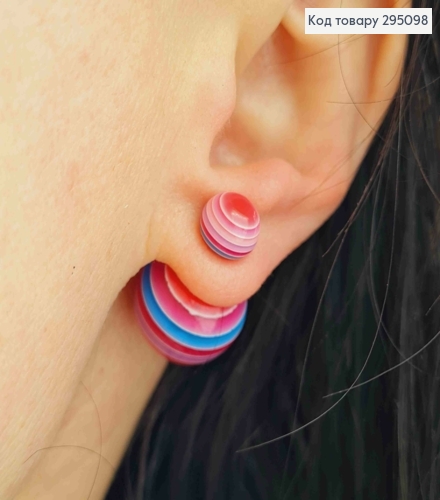 Серьги гвоздики, Двойной шар, цвета Радуга в ассортименте, 0,8-1,5см 295098 фото 2