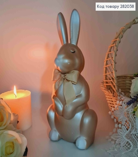 Пасхальная фигура ЗАЯЦ, цвета ШАМПАНЬ, с бантиком, 29*13см 282038 фото 2