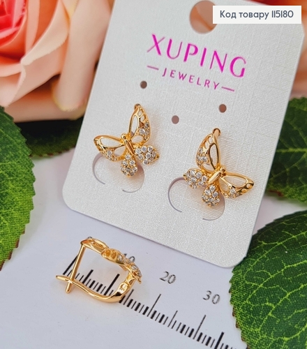 Серьги "Бабочки" в камешках, англ. зам. 1,5*1,5см Xuping 18K 115180 фото 2