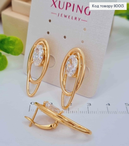 Серьги Овальные с Блестящим камнем, 2,9см, английская застежка, Xuping 18К 110013 фото 2