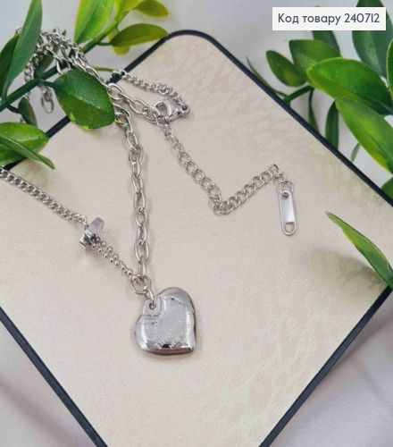 Ланцюжок із підвіскою "Серце" TIFFANY & Co, срібного кольору, 40+5 см, сталь Stainless Steel 240712 фото 2