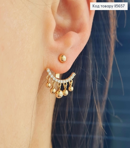 Серьги гвоздики, "Эль Барко" с подвесками и камешками, Xuping 18K 115657 фото 2