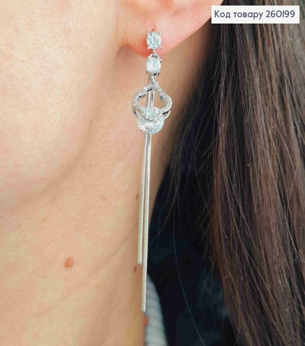 Сережки гвіздки срібного кольору, Van Cleef з Ланцюжками в камінцях (6,8см),сталь XianGuang 260199 фото 3