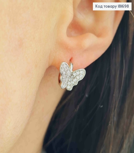 Серьги родованные кольца (1,2см) с бабочкой в камнях (1см), Xuping 181698 фото 3
