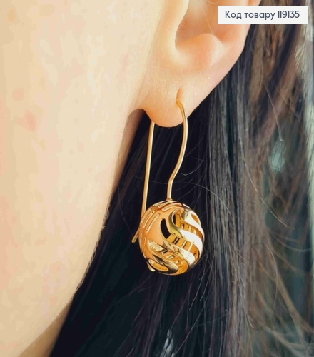 Сережки "Ажурна кулька" (1,3см), довжина 3,1см, французька застібка, XUPING 18K 119135 фото 2