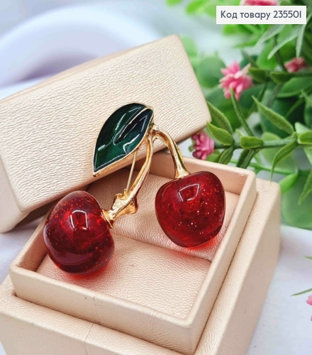 Брошь металл, "Вишенки-Черешеньки", 4*4см, Золотого цвета 235501 фото 2