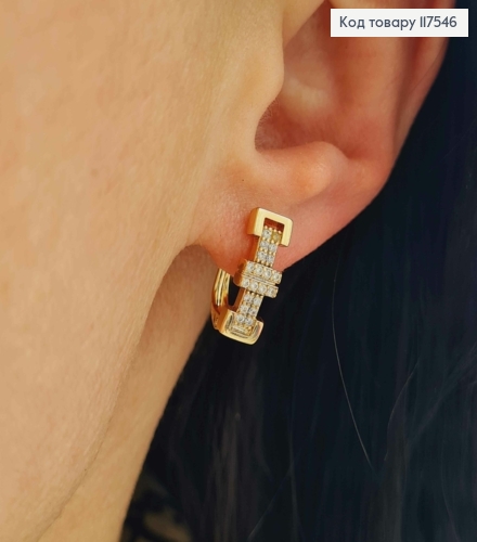 Серьги "Bon Voyage" украшены блестящими камешками, 1,5см, англ. застежка, XUPING 18K 117546 фото 2