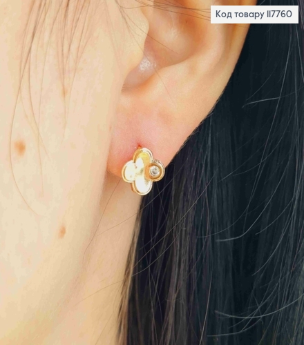 Серьги кольца, "Четырехлистник" с камешком, 1,1см, Xuping 18К 117760 фото 3