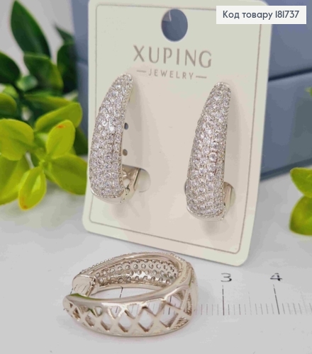 Серьги родованные "Овальные" украшены Блестящими камнями, 2,4см, застежка шпилька, Xuping 181737 фото 3