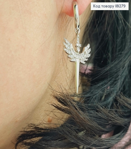 Серьги кольца 1,3см, с подвесками Мечем с крыльями, 3см, Xuping 181279 фото 3