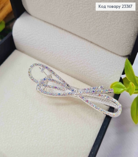 Заколка стрела, "БАНТИК" украшена Перламутровым камнем (2шт/уп), 5,5см, Серебряного цвета 233117 фото 2