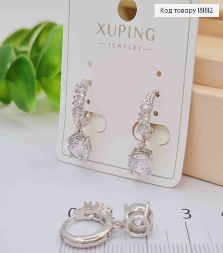 Серьги кольца (1,2 см) в камнях с подвесным Блестящим камнем (0,6см), Xuping 181812 фото 3