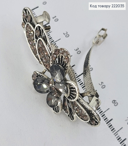 Заколка автомат метал Бантик срібло 6,5 см 222035 фото 2