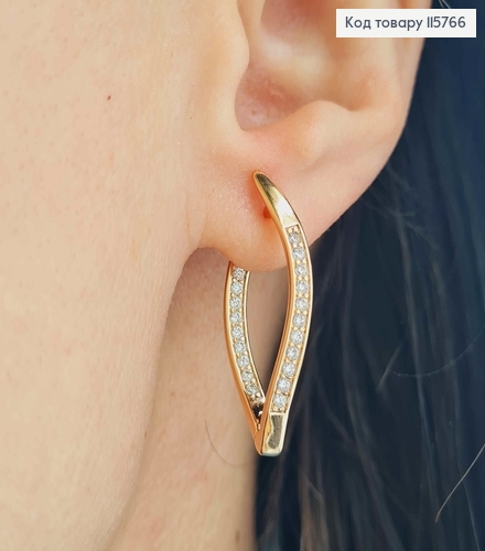 Серьги стрелы "Волна" в камнях, 3см. с англ. зам. Xuping 18K 115766 фото 2