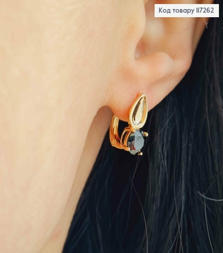 Серьги "Капелька" с черным камнем, длина 1,5см, англ. застежка XUPING 18K 117262 фото 2