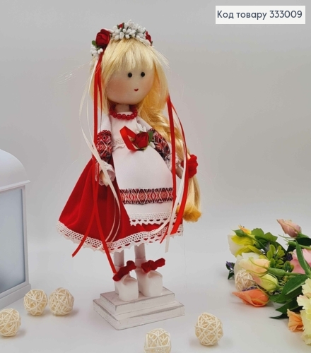 Кукла ДЕВОЧКА, "Со светлой косой" в красной бархатной юбочке, высота 32см, ручная работа, Украина 333009 фото 2