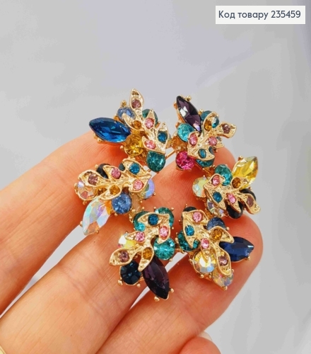 Брошь "Цветочный венчик", украшенная блестящими камнями, 4,5 см, в ассортименте 235459 фото 4