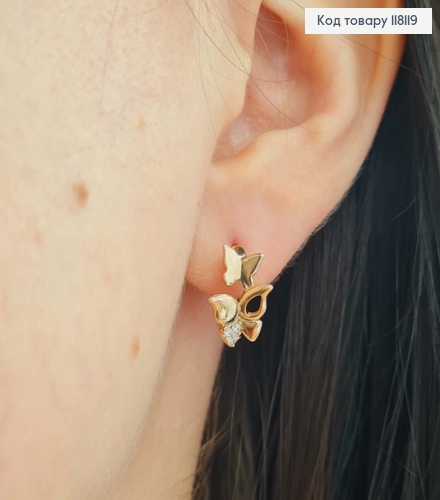 Серьги кольца "Пара Бабочек" украшены камешками, диаметр 1,3см, XUPING 18K 118119 фото 3