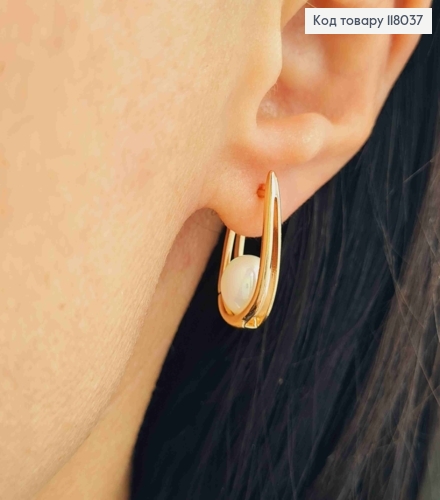 Серьги Овальные с жемчужиной в середине, 2,1см, английская застежка, Xuping 18K. 118037 фото 3