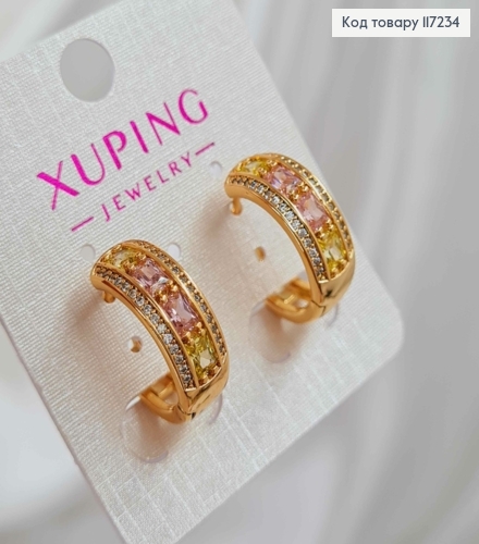 Серьги колечки венчик из камней, диаметр 1,9см, ширина 0,7мм XUPING 18K 117234 фото 3