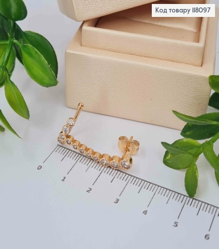 Серьги гвоздики-кафы, с Блестящими камешками в оправе, 2,7см, Xuping 18К 118097 фото 2