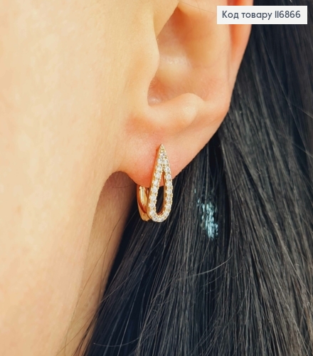 Сережки "Крапелька" в камінцях, 1,5см, англ.заст. Xuping 18К 116866 фото 2