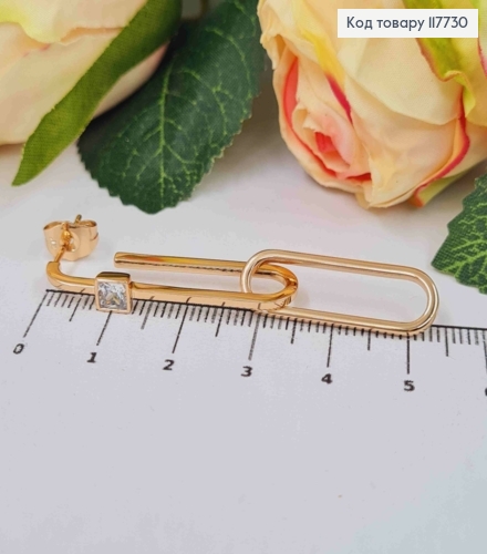 Серьги гвоздики с камешком и подвеской, 3,5+2,7 см, Xuping 18K 117730 фото 2