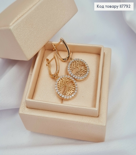 Серьги с подвеской "Дерево Жизни" с камешками, 3,1см, английская застежка, Xuping 18K 117792 фото 3