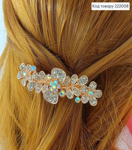 Заколка автомат металл золото с камнями бантик 7 см в ассорт. 222008 фото 2