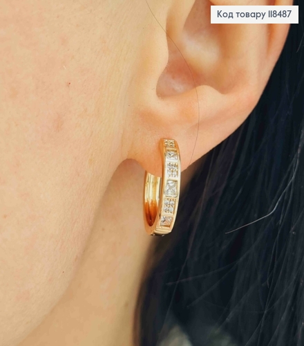 Серьги кольца украшены яркими камешками, диаметр 1,8см, XUPING 18K 118487 фото 3