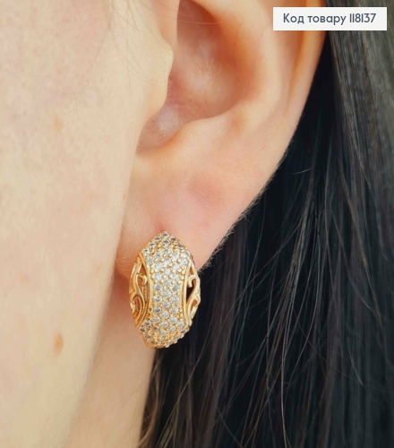 Серьги кольца "Ажурный Лепесток" украшены Блестящими камешками, 1,6см, XUPING 18K 118137 фото 3