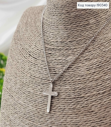 Цепочка родовая, якорное плетение с подвеской крестиком 2,5*1,5см, с резьбой, дл. 46+4см, Stainlles Still 190340 фото 2