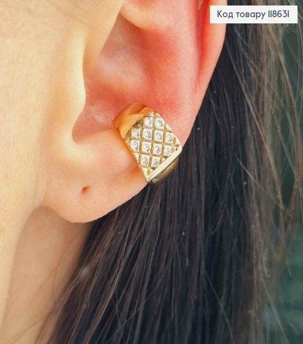 Серьги кафы на хрящик уха, украшенные Блестящими камешками (1пара), 0,8см, Xuping 18К 118631 фото 2
