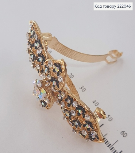 Заколка автомат золотий бантик з камінцями 222046 фото 2