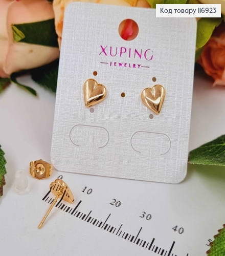 Серьги гвоздики, объемные Сердечка, 9мм, Xuping 18K 116923 фото 2