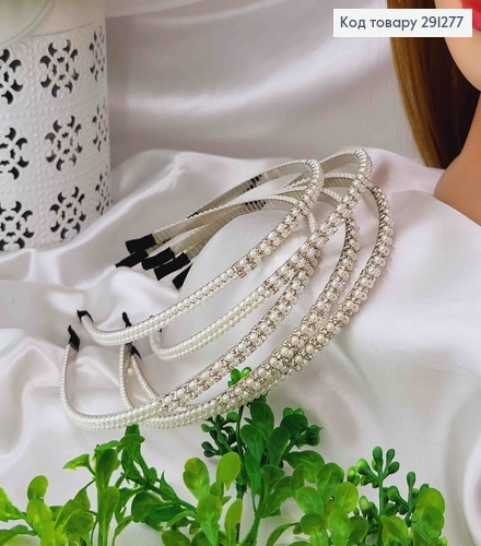 Обруч метал, з дрібним бісером та квадратними камінчиками 291277 фото 2