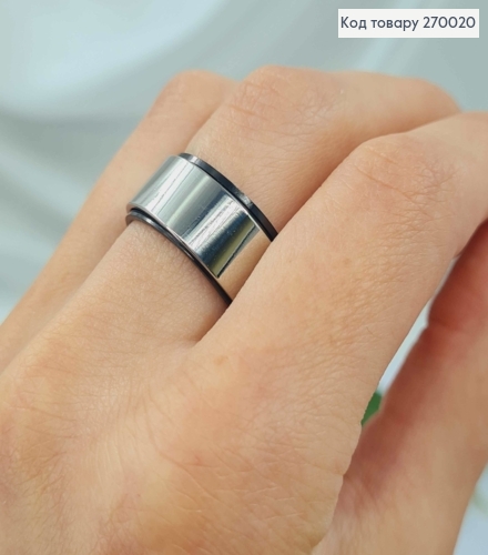 Кольцо серебряного цвета, "Классический" с Черной эмалью по краям, Stainless Steel 270020 фото 2