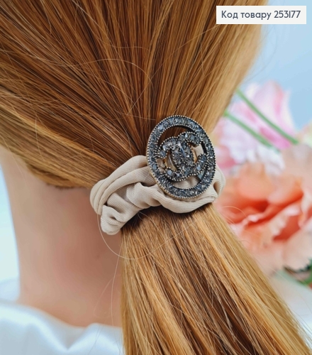 Резинка жатка 6см, Песочного цвета, с квадратной пластинкой "Шанель" с камешками 253177 фото 2