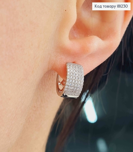 Серьги кольца родованные, шир.6мм, в камнях. Xuping 181230 фото 2