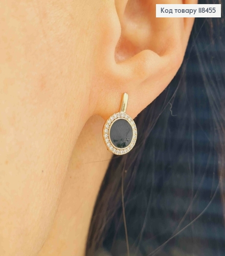 Серьги с Черной эмалью и Блестящими камешками, 1,5см, английская застежка, XUPING 18K 118455 фото 2