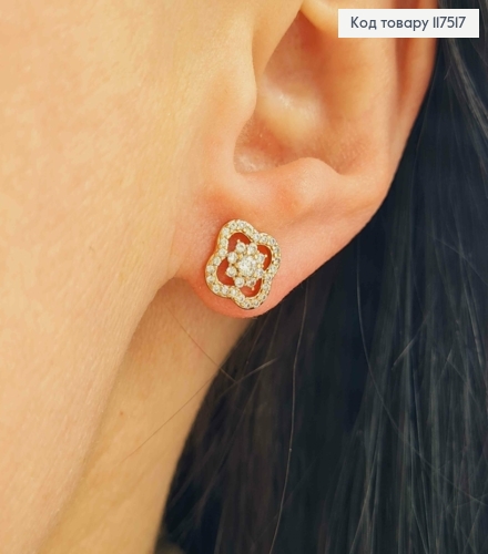 Серьги гвоздики, Квадратные с закругленными углами в Блестящем камне, 9*9мм, XUPING 18K 117517 фото 2