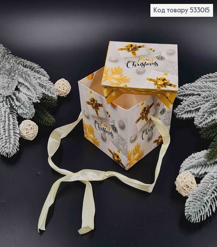 Коробка Новогодняя Желтая 10*10*10см 533015 фото 2