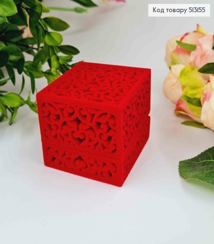 Коробка велюровая, Красная, Ажурная, квадратная, 5,5*4,5см 513155 фото 3