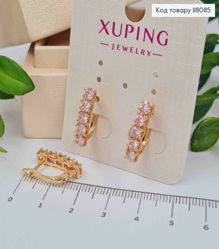 Серьги "ВЕНЕРА" украшены Розовыми камешками, 1,7см, английская застежка, Xuping 18К 118085 фото 2