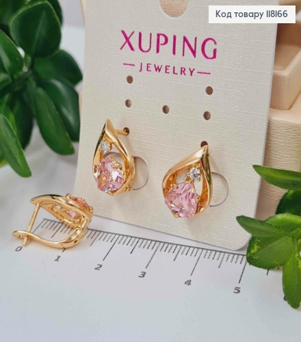 Серьги "СОФИ" с Розовым камнем, 1,5см, англ. заст., Xuping 18K 118166 фото 2