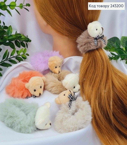 Резинка пушок "Ведмежа", діаметр 7см, Ведмежа 3,5см, Яскравих кольорів в асортименті 243200 фото 2