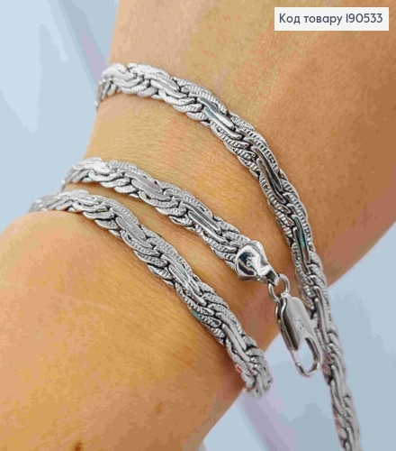 Цепочка родованая плетение КОСИЧКА, ширина 6мм, длина 60см, Xuping 190533 фото 2